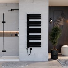 HD Astoria Black 1400x600 mm smart elektromos design törölközőszárító radiátor 600W-os wifi-s fűtőpatronnal, smart funkcióval, matt fekete