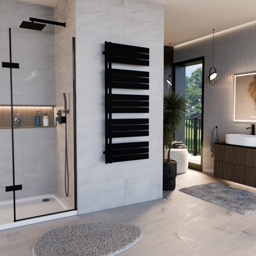 HD Astoria Black 1400x600 mm design törölközőszárító radiátor, matt fekete