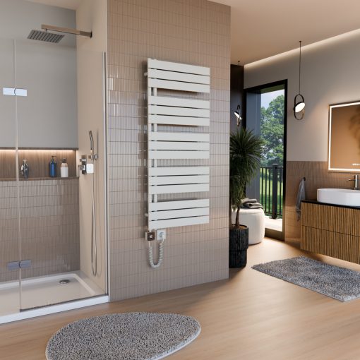 HD Astoria White 1400x600 mm smart elektromos design törölközőszárító radiátor 600W-os wifi-s fűtőpatronnal, smart funkcióval, fényes fehér