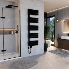 HD Astoria Black 1600x500 mm elektromos design törölközőszárító radiátor 600W-os fűtőpatronnal, matt fekete