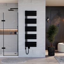 HD Astoria Black 1600x500 mm elektromos design törölközőszárító radiátor 600W-os fűtőpatronnal, matt fekete