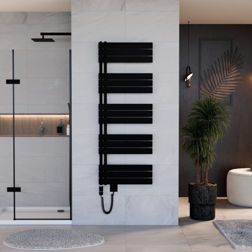 HD Astoria Black 1600x600 mm elektromos design törölközőszárító radiátor 900W-os fűtőpatronnal, matt fekete