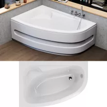 HD Wave 150x100 cm széles aszimmetrikus íves balos akril sarokkád lábbal és előlappal