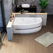 HD Wave 150x100 cm széles aszimmetrikus íves balos akril sarokkád lábbal és előlappal