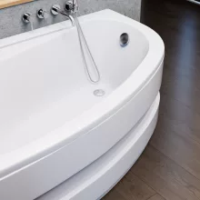 HD Wave 150x100 cm széles aszimmetrikus íves balos akril sarokkád lábbal és előlappal