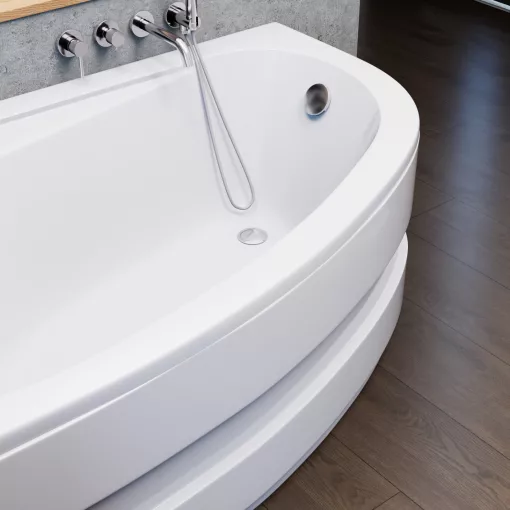 HD Wave 150x100 cm széles aszimmetrikus íves balos akril sarokkád lábbal és előlappal