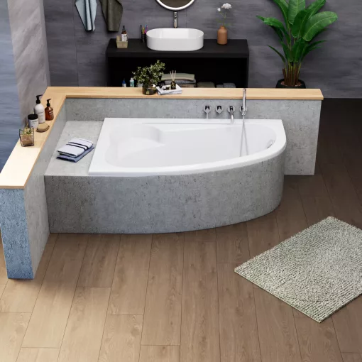 HD Wave 150x100 cm széles aszimmetrikus íves balos akril sarokkád lábbal