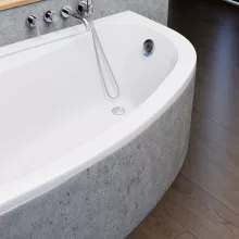 HD Wave 150x100 cm széles aszimmetrikus íves balos akril sarokkád lábbal