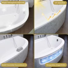 HD Wave 150x100 cm széles aszimmetrikus íves balos akril sarokkád lábbal