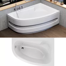 HD Wave 150x100 cm széles aszimmetrikus íves jobbos akril sarokkád lábbal és előlappal