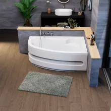 HD Wave 150x100 cm széles aszimmetrikus íves jobbos akril sarokkád lábbal és előlappal