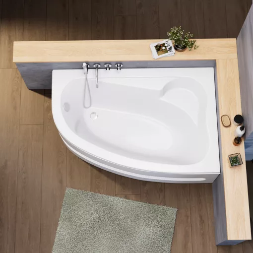 HD Wave 150x100 cm széles aszimmetrikus íves jobbos akril sarokkád lábbal és előlappal