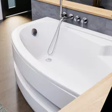 HD Wave 150x100 cm széles aszimmetrikus íves jobbos akril sarokkád lábbal és előlappal