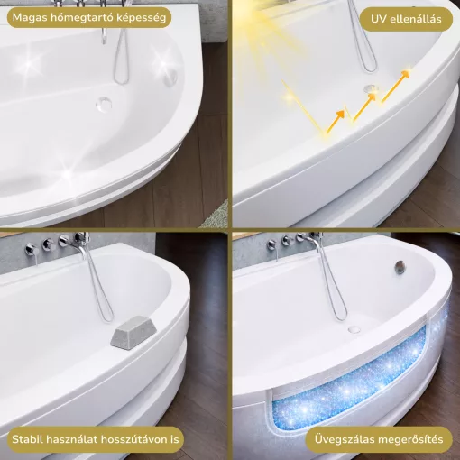 HD Wave 150x100 cm széles aszimmetrikus íves jobbos akril sarokkád lábbal és előlappal