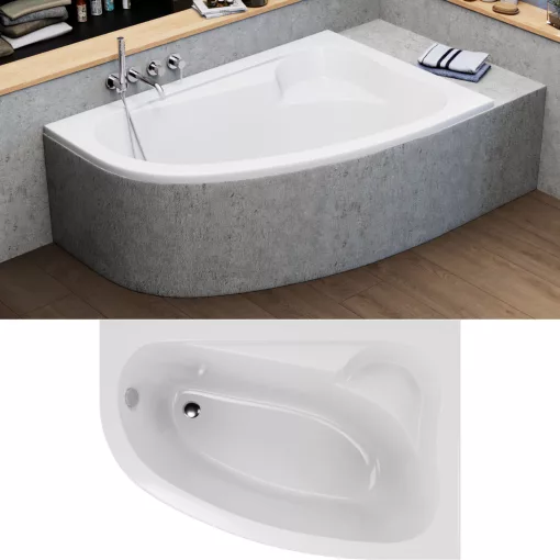 HD Wave 150x100 cm széles aszimmetrikus íves jobbos akril sarokkád lábbal