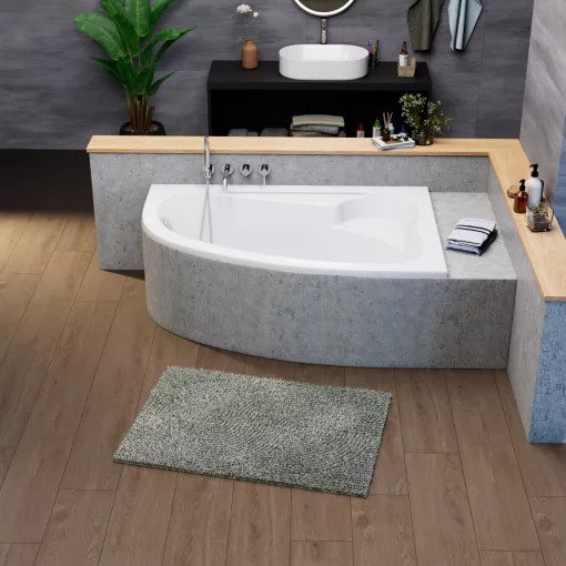 HD Wave 150x100 cm széles aszimmetrikus íves jobbos akril sarokkád lábbal