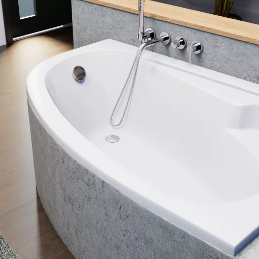 HD Wave 150x100 cm széles aszimmetrikus íves jobbos akril sarokkád lábbal