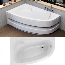 HD Wave 160x100 cm széles aszimmetrikus íves balos akril sarokkád lábbal és előlappal