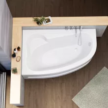 HD Wave 160x100 cm széles aszimmetrikus íves balos akril sarokkád lábbal és előlappal