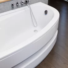 HD Wave 160x100 cm széles aszimmetrikus íves balos akril sarokkád lábbal és előlappal