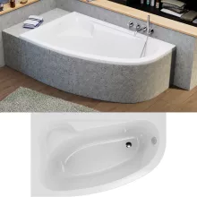 HD Wave 160x100 cm széles aszimmetrikus íves balos akril sarokkád lábbal