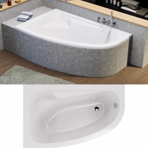 HD Wave 160x100 cm széles aszimmetrikus íves balos akril sarokkád lábbal