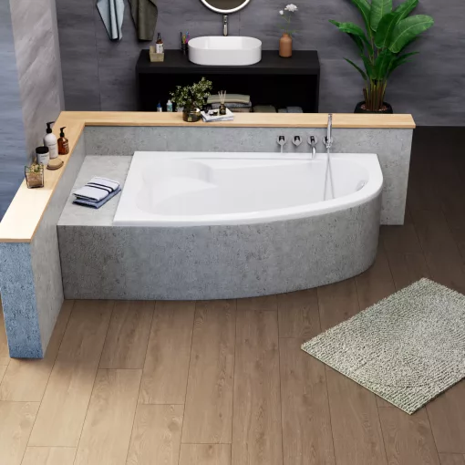 HD Wave 160x100 cm széles aszimmetrikus íves balos akril sarokkád