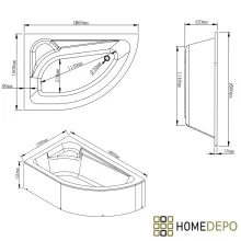 HD Wave 160x100 cm széles aszimmetrikus íves balos akril sarokkád