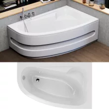 HD Wave 160x100 cm széles aszimmetrikus íves jobbos akril sarokkád lábbal és előlappal