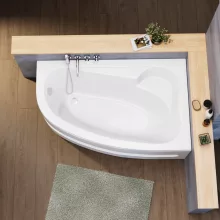 HD Wave 160x100 cm széles aszimmetrikus íves jobbos akril sarokkád lábbal és előlappal