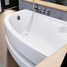 HD Wave 160x100 cm széles aszimmetrikus íves jobbos akril sarokkád lábbal és előlappal