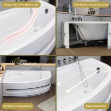 HD Wave 160x100 cm széles aszimmetrikus íves jobbos akril sarokkád lábbal és előlappal