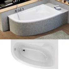 HD Wave 160x100 cm széles aszimmetrikus íves jobbos akril sarokkád lábbal