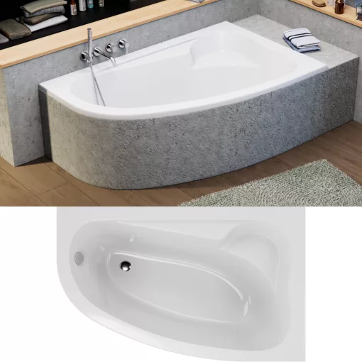 HD Wave 160x100 cm széles aszimmetrikus íves jobbos akril sarokkád lábbal