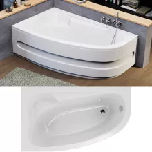 HD Wave 170x100 cm széles aszimmetrikus íves balos akril sarokkád lábbal és előlappal