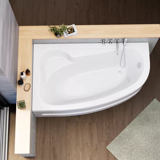 HD Wave 170x100 cm széles aszimmetrikus íves balos akril sarokkád lábbal és előlappal