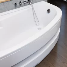 HD Wave 170x100 cm széles aszimmetrikus íves balos akril sarokkád lábbal és előlappal