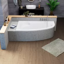 HD Wave 170x100 cm széles aszimmetrikus íves balos akril sarokkád lábbal