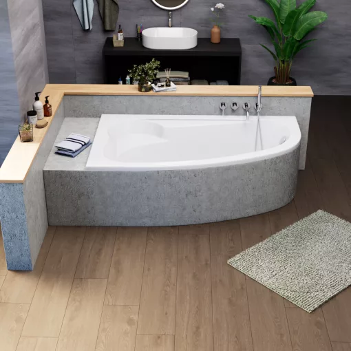 HD Wave 170x100 cm széles aszimmetrikus íves balos akril sarokkád lábbal