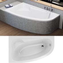 HD Wave 170x100 cm széles aszimmetrikus íves balos akril sarokkád