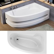 HD Wave 170x100 cm széles aszimmetrikus íves jobbos akril sarokkád lábbal és előlappal