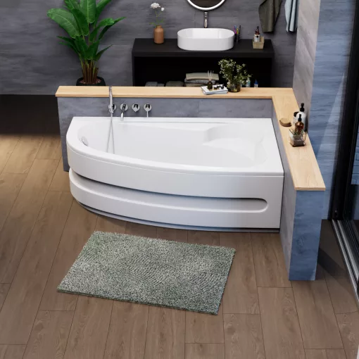 HD Wave 170x100 cm széles aszimmetrikus íves jobbos akril sarokkád lábbal és előlappal