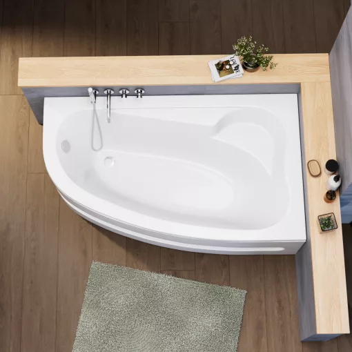 HD Wave 170x100 cm széles aszimmetrikus íves jobbos akril sarokkád lábbal és előlappal