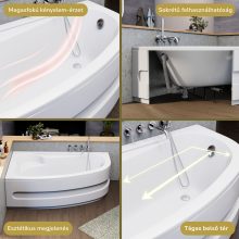 HD Wave 170x100 cm széles aszimmetrikus íves jobbos akril sarokkád lábbal és előlappal