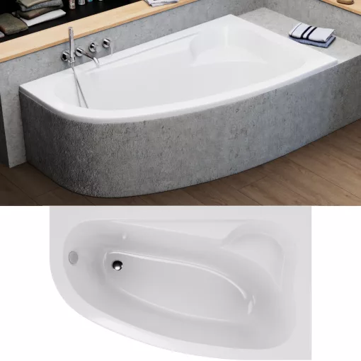 HD Wave 170x100 cm széles aszimmetrikus íves jobbos akril sarokkád lábbal