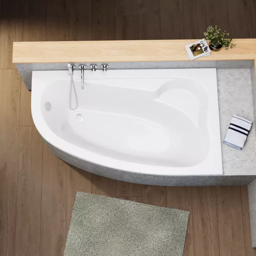 HD Wave 170x100 cm széles aszimmetrikus íves jobbos akril sarokkád lábbal