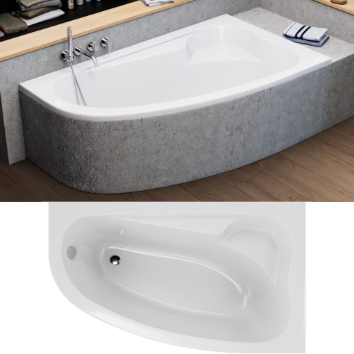 HD Wave 150/160/170 cm széles aszimmetrikus íves akril sarokkád