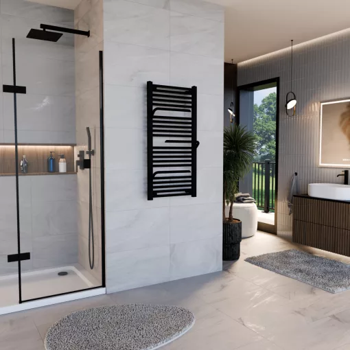 HD Atlas Black 1000x500 mm design törölközőszárító radiátor, matt fekete