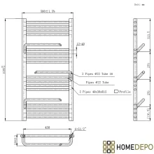 HD Atlas Black 1000x500 mm design törölközőszárító radiátor, matt fekete