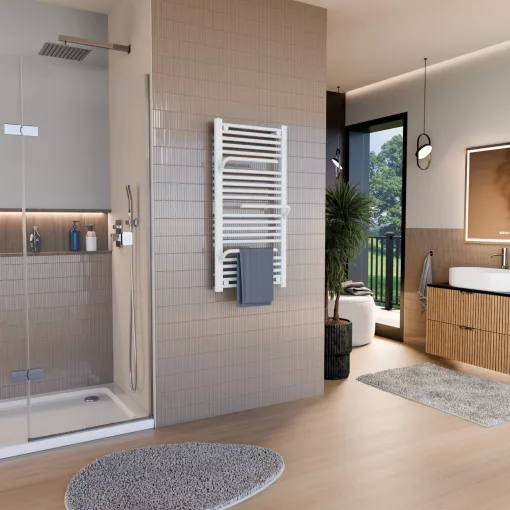 HD Atlas White 1000x500 mm design törölközőszárító radiátor, fényes fehér